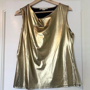 cooper & ella Metallic Gold Drape-Neck Sleeveless Top